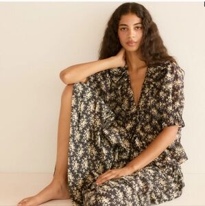 NWT Doen Henri Floral Ruffle Top In Noir Rosair